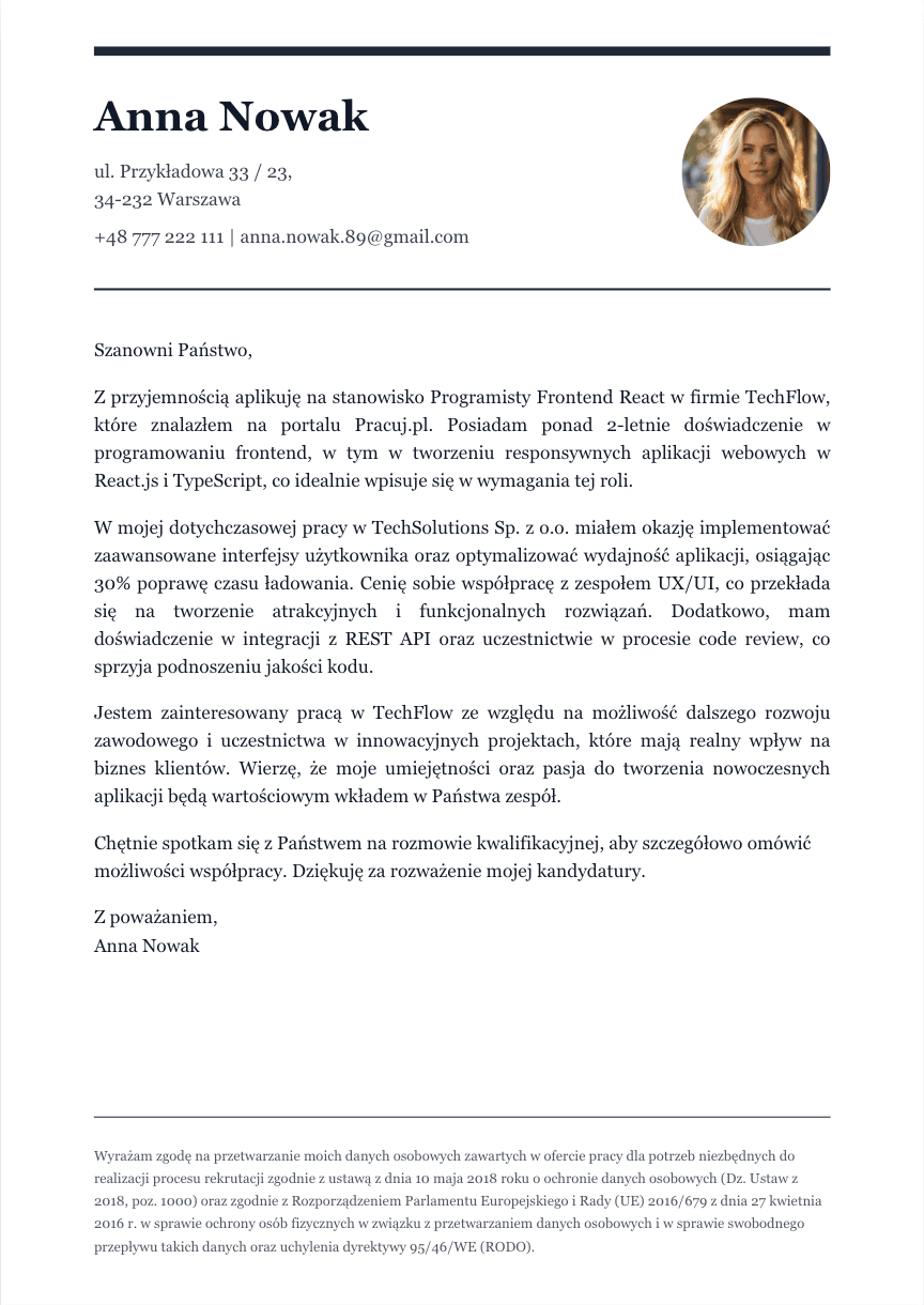 Cover letter template #1