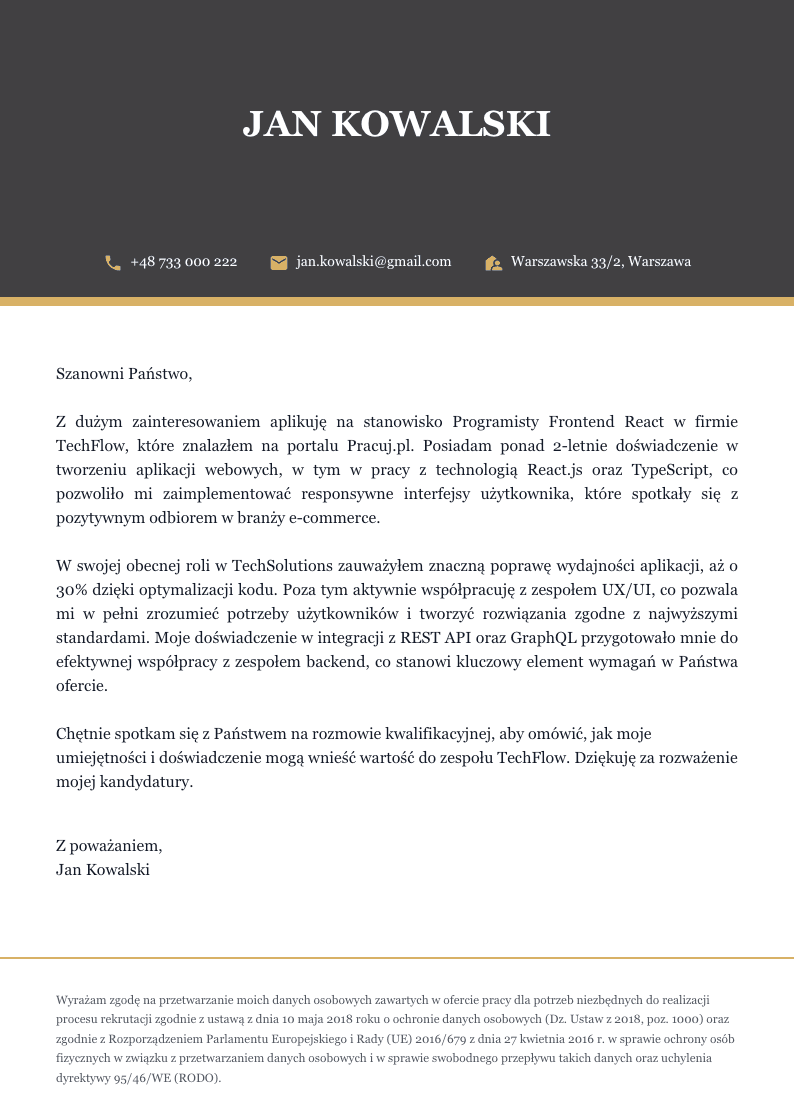 Cover letter template #16