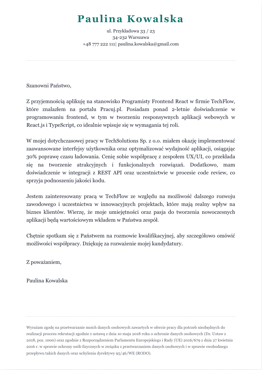Cover letter template #5