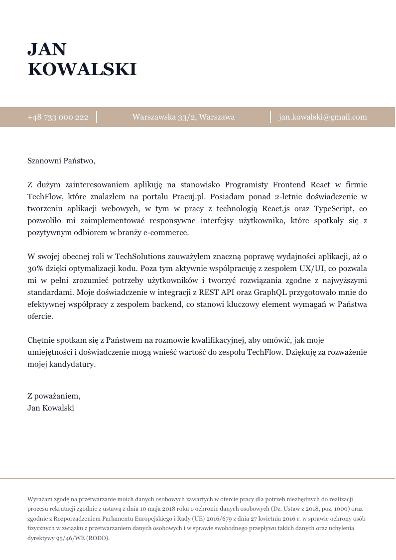 List Motywacyjny - Szablon 15