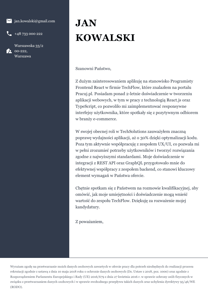 List Motywacyjny - Szablon 20