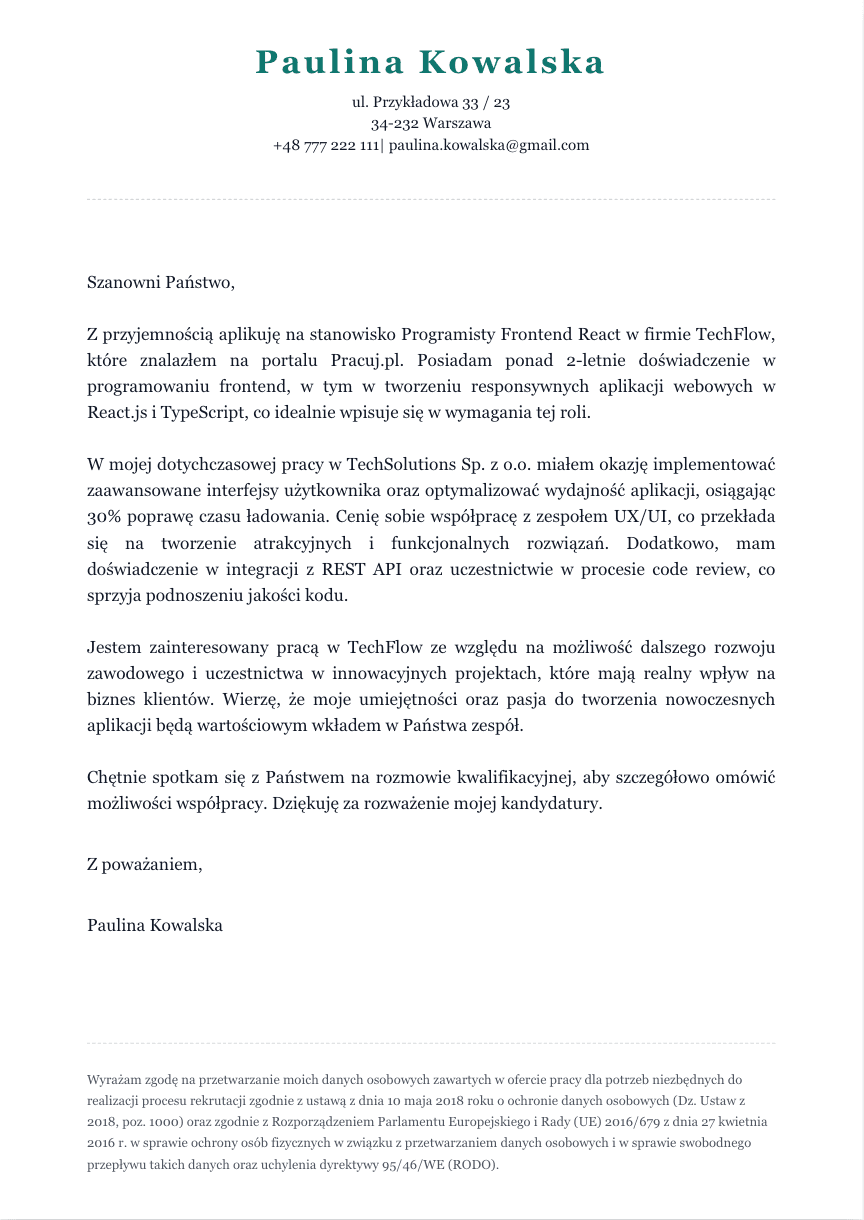 List Motywacyjny - Szablon 5