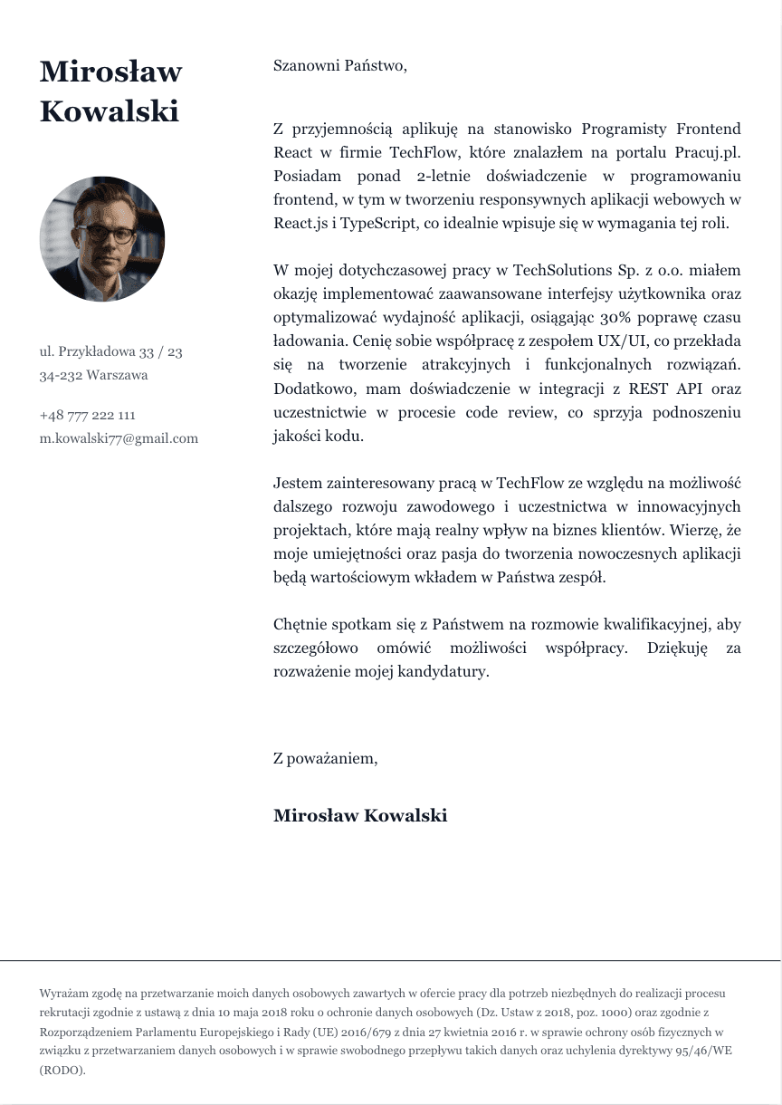 List Motywacyjny - Szablon 6