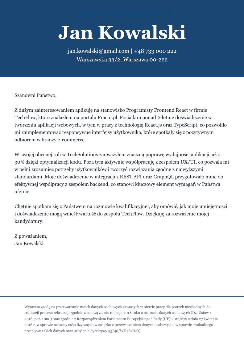 List Motywacyjny - Szablon 9